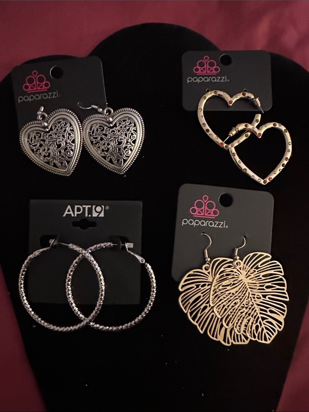 paparazzi Silver & Gold Mixed Heart, Hoop and Leaf Earring Set & APT.9 hoops